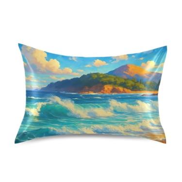 Imagem de Fronhas de cetim bacanas vibrantes paisagem marítima padrão King Queen capas de almofadas com estampa animal capa de travesseiro macio refrescante tamanho padrão 66 cm x 50 cm