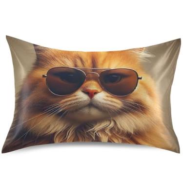 Imagem de Capas de almofada de cetim de gato fofo e gatinho colorido arte refrescante capas padrão rei queen presentes decoração de cama, tamanho padrão, 66 cm x 50 cm
