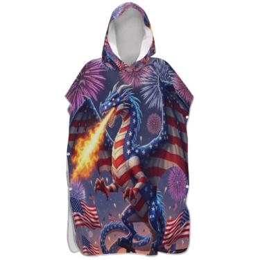 Imagem de Joisal 4 de julho Dragon Surf Poncho para adultos trocador com capuz toalha de natação bonito plus size adulto ponchos para mulheres