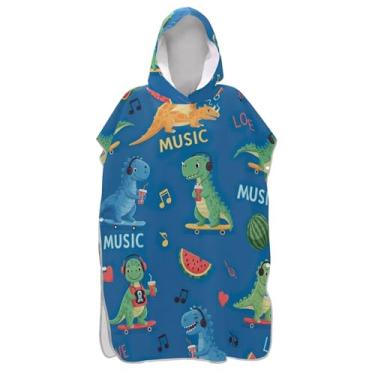 Imagem de TSENQUE Roupão com estampa de dinossauros de desenho animado para adultos, poncho de surfe, ponchos femininos vestíveis com capuz, capuz, toalha de natação