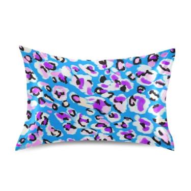 Imagem de Fronhas Floral Leopardo Azul Manchas Coloridas Padrão King Queen Almofadas de Cetim Refrigeração para Cama de Casa Sofá Premium King Size 101,6 cm x 50,8 cm