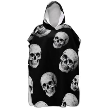 Imagem de Joisal Roupão reutilizável para adultos poncho de surfe praia banho com capuz engraçado caveira preta unissex poncho adulto com capuz