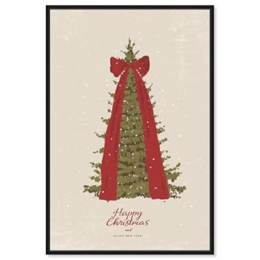 Imagem de Art Remedy Linda tela de Natal ocidental, 25,4 cm x 38,1 cm, moldura preta, laço grande de Natal