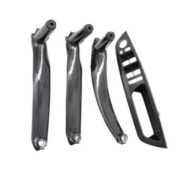 Imagem de 4 pçs conjunto carro frente motorista maçaneta da porta braço capa interior puxar painel guarnição compatível para bmw x5 x6 e70 e71 2007-2013(Carbon Fiber Pattern RHD SET)