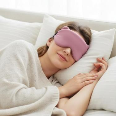 Imagem de Máscara de dormir 3D bloqueadora de luz para os olhos, máscara macia de auxílio para dormir, máscara para os olhos para viagem, respirável à noite (rosa)