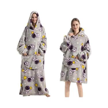 Imagem de Cobertor De Flanela Oversized Com Mangas, Moletom De Inverno Para Mulh