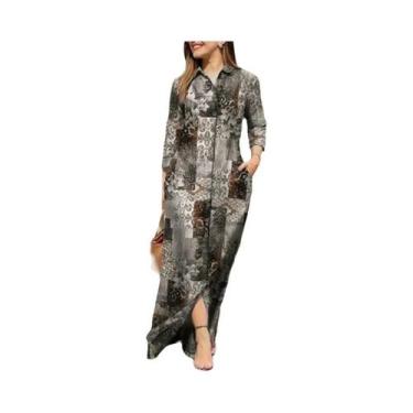 Imagem de Vestido Longo Casual Feminino Com Estampa Em Patchwork, Ajuste Solto, 