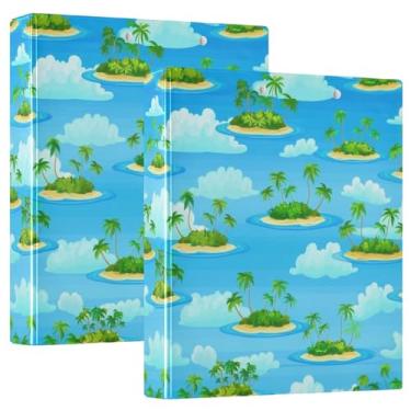 Imagem de Fichário de três anéis azul Drift ilha tropical personalizada 3,5 polegadas, 200 folhas, fichário de receita de anel redondo, 31,5 x 27 x 6 cm, pacote com 2