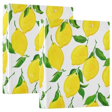 Imagem de Fichários de 3 anéis de folhas verdes e limões amarelos de 3 cm comporta 200 folhas duráveis pastas portfólio fichário de receita de anel redondo, 31,5 x 27 x 6 cm, 1 pacote