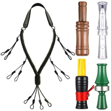 Imagem de Hollowfly Pacote com 5 conjuntos de corda e cordão de pato selvagem para caça, equipamento de predador ao ar livre para aves selvagens, 4 chamadas de pato com som realista com 1 colar trançado à mão