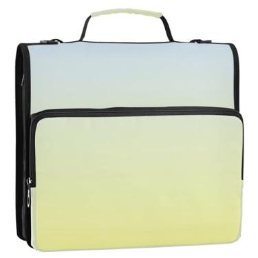 Imagem de Organizador de fichário com zíper elegante azul champanhe amarelo gradiente 3,8 cm fichário de documentos com alça de ombro para pasta de portfólio de armazenamento escolar com alça