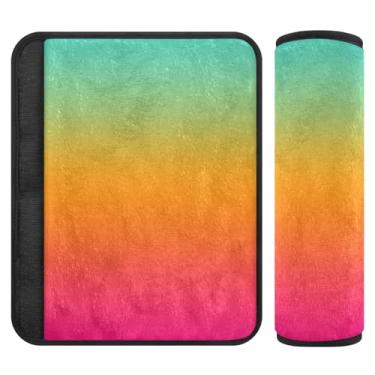 Imagem de Joitme Almofada de cinto de segurança gradiente rosa laranja azul-petróleo com dois pacotes, capas de cinto de segurança macias, adequadas para vários usos, almofadas de alça de ombro para bolsas