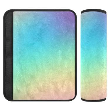 Imagem de Joitme Capas de alça de assento de carro de flanela macia gradiente arco-íris prismático macio - Almofadas acolchoadas para carros, bolsas de câmera e mochilas