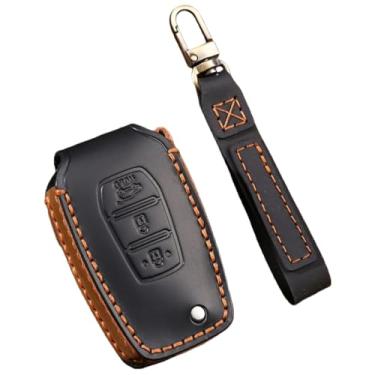 Imagem de Capa protetora de capa de chave de carro inteligente de couro feita à mão compatível com Ssangyong Tivoli/Rexton/Korando C 2015 2016 3 botões chave fob shell(Black Key B(Trunk))