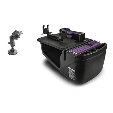 Imagem de AutoExec Mesa de carro Efficiency FileMaster para sua estação de trabalho de veículo e escritório móvel, preta, com suporte de impressora e suporte de telefone com sucção
