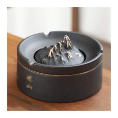 Imagem de Cinzeiro para fumantes Cinzeiro de cerâmica criativo para uso interno adequado para decoração de escritório com acessórios elegantes (preto)