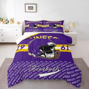 Imagem de Feelyou Jogo de cama macio para meninos e meninas, Minnesota, tamanho casal, futebol, cidade, edredom de microfibra, jogos esportivos, decoração de quarto, 3 peças com 2 fronhas