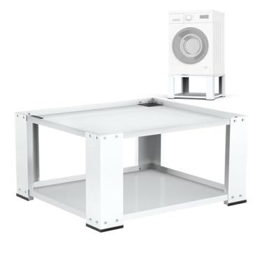 Imagem de SKM Suporte de máquina de lavar e secar – Pedestal de aço resistente de 68,5 cm e 71,1 cm, capacidade de 317,5 kg, altura de 39,9 cm, elevador universal para máquina de lavar, branco