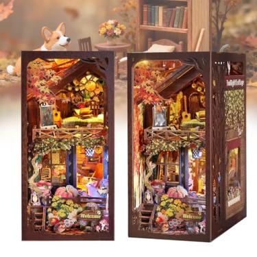 Imagem de Kits de recantos de outono para adultos - quebra-cabeça 3D aconchegante da floresta com LED | Folhas de outono e diorama de filhotes | Presentes conscientes para amantes de livros (laranja)