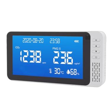 Imagem de Qinlorgo Detector de Qualidade do Ar 6 Em 1, CO2 PM2.5 Temperatura Umidade Hora Data Detecção 2000mAh Type C Medidor de CO2 Com Alarme Audiovisual Monitor de Qualidade