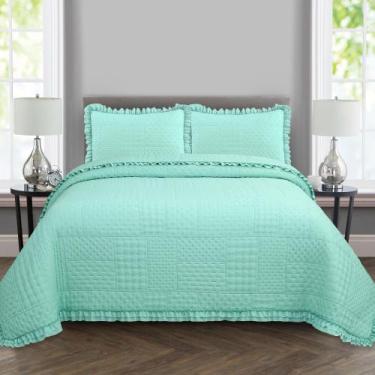 Imagem de Kit Colcha Percal 300 Fios C/ Babado Casal Padrão Bellini 3 Peças - De