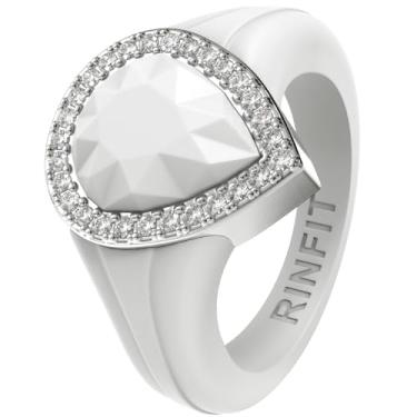 Imagem de Rinfit Anel de casamento feminino de silicone - anel de aniversário feminino - anéis de compromisso para ela com moldura de metal pera e pedras de zircônia cúbica - design patenteado, Size 5, Silicone