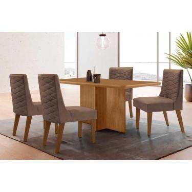 Imagem de Sala Jantar Mesa Berlim Tampo Curvo 120cm+4 Cadeiras Dafne Madeira Naturale - Capuccino/Corano Capuccino - Rufato