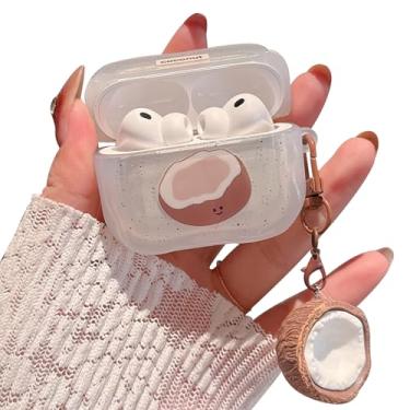 Imagem de PHOEACC Capa compatível com AirPods Pro 3, design fofo de coco com chaveiro, capa protetora de TPU à prova de choque para mulheres e meninas (Pro3 - marrom coco)