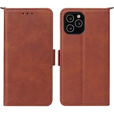 Imagem de ONECMN Capa para iPhone 13/13 Mini/13 Pro/13 Pro Max, capa protetora para telemóvel carteira flip capa protetora à prova de choque com ranhuras para cartões de apoio capa de telemóvel (cor: castanho, tamanho: 13pro 6,1 polegadas)