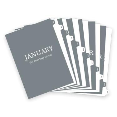 Imagem de Inserções de agenda mensal A5 – Páginas de visão geral mensal dupla face cinza e branco de 12 meses com abas reforçadas, papel de 100 g, refil de fichário com 6 furos