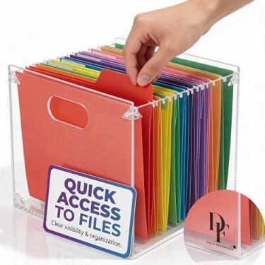 Imagem de Caixa de suporte de arquivo de acrílico com alças - Caixa de pasta de arquivos suspensa de acrílico transparente para tamanho carta/A4 - Organizador de mesa para escritório (sem divisória)