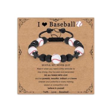 Imagem de Gopbrer Pulseiras de beisebol de futebol e basquete para meninos, pulseiras cruzadas com contas para adolescentes e homens, presentes de aniversário e Natal para jogadores de bola, amantes de time