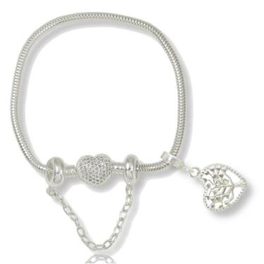 Imagem de Pulseira Trava Berloque Arvore Vida Fecho Coração Prata 925 - Lojas La