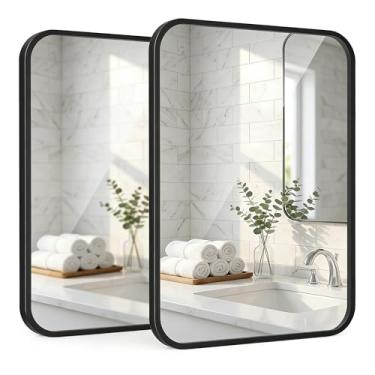 Imagem de Pocetry Pacote com 2 espelhos de banheiro para pia, espelhos de parede retangulares pretos foscos de 61 cm x 91 cm para pia de banheiro, penteadeira dupla para ele e ela, design moderno de estrutura