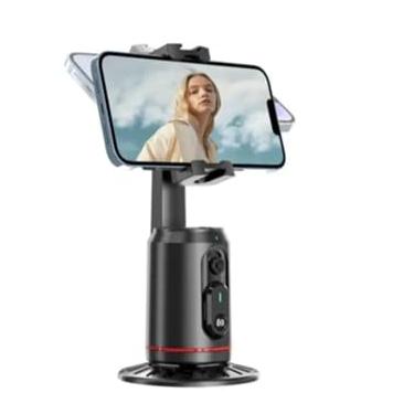 Imagem de Suporte de Celular com Rastreamento Facial Automático 360°, Gimbal Inteligente com Controle Remoto Bluetooth, Tripé Pan-Tilt para Transmissão ao Vivo e Selfie, Preto, 100x185mm