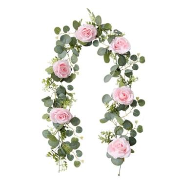 Imagem de IEUDNS Guirlanda de flores artificiais de eucalipto, multifuncional, para decoração de casamentos, janelas, arcos, aniversários e lareiras, Rosa