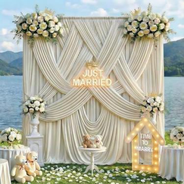 Imagem de Cortinas de fundo cinza carvão de 3 m x 12 m sem rugas para festas, 8 painéis de 1,5 m x 3 m, cortinas de fundo de poliéster cinza carvão para casamento, aniversário