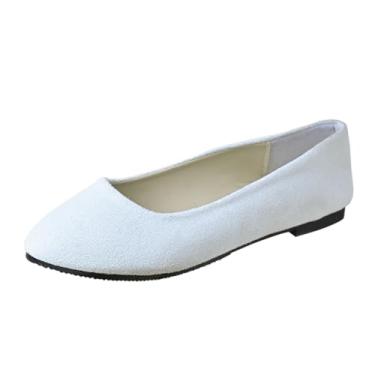 Imagem de Mocassim feminino casual com bico arredondado design totalmente fechado sola macia para seleção de tamanho estendido, Branco, 38