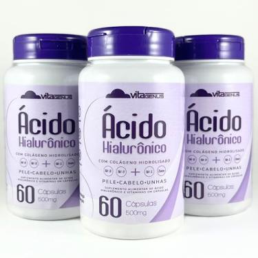 Imagem de Kit 3x Ácido Hialurônico Colágeno Hidrolisado 60 Cápsulas Suplemento em Cápsulas VitaGenus