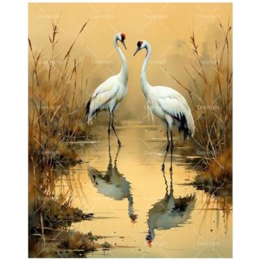 Imagem de Kit de pintura de animais selvagens por números para adultos – DIY guindastes vermelhos por Sunset Marsh pintura em tela 40,6 x 50,8 cm, conjunto de tinta acrílica, adequado para iniciantes, arte para