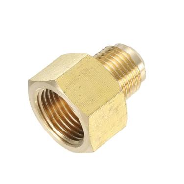 Imagem de YELARXI Adaptador de gás de acoplamento de tubo flare de latão, alargador macho de 9,5 cm x conector de tubo de rosca SAE fêmea de 1/2 polegada apto para ar condicionado HVAC grades automotivas (ouro)