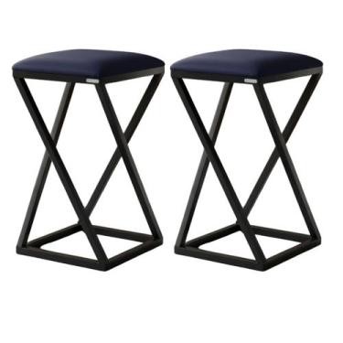 Imagem de Conjunto 2 Banquetas Banquinho Industrial Pés Cor:Azul - Loja Béle, Az