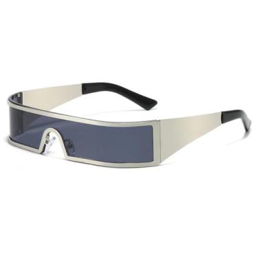 Imagem de HPIRME Óculos de grau oversized com lente única, unissex, estilo fashion, proteção UV400 para uso externo (prata-preto)