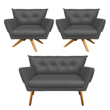 Imagem de Kit 01 Namoradeira E 02 Poltronas Giratória Anitta material sintético 