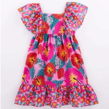 Imagem de Vestido Midi Infantil Fábula Chita Plim Flores Rosa-Feminino
