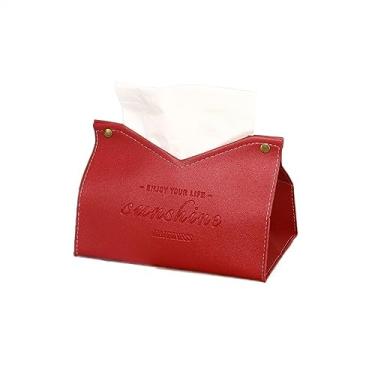 Imagem de Capa de caixa de lenços de papel para sala de estar, sala de jantar, caixa de lenços de couro PU, multiuso, cor sólida, caixa de armazenamento de guardanapo, porta-lenços (vermelho)