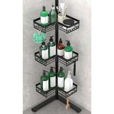 Imagem de DAOYA Suporte de chuveiro de canto de chão, organizador de prateleira de chuveiro à prova de ferrugem de 3 camadas com ganchos, rack de armazenamento de banheiro independente para xampu e artigos de