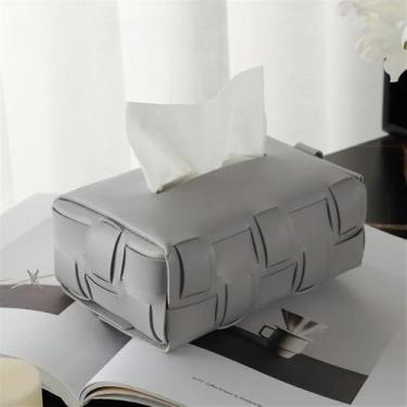 Imagem de Organizador prático de papel de couro quadriculado para sala de estar, mesa de quarto, organizador (cinza)