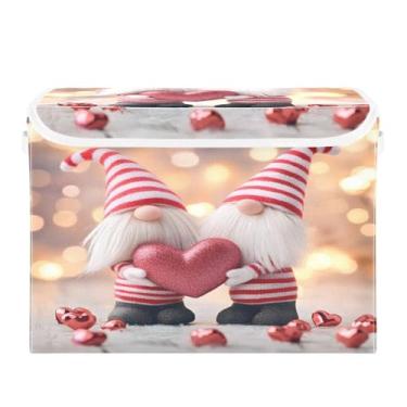 Imagem de STAYTOP Cestos de armazenamento fofos de gnomo para o Dia dos Namorados com tampas e alça de transporte, caixas de armazenamento dobráveis organizadores de recipientes para casa, quarto, armário
