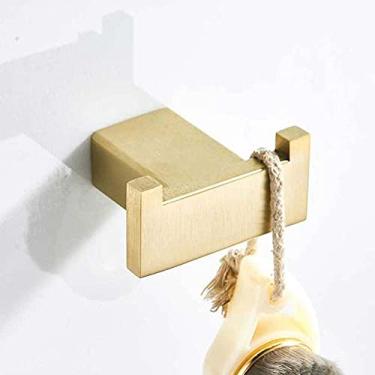 Imagem de Conjunto de acessórios de banheiro dourado escovado de aço inoxidável, suporte de escova de vaso sanitário, prateleira de armazenamento, barra de toalha, gancho duplo